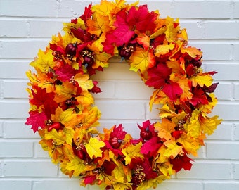 Fall Leaves Wreath, Farmhouse Rustic Autumn Decor