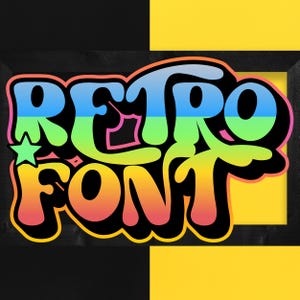 May include: Retro font design with a rainbow color scheme. The text reads "Retro Font" in a bold, stylized font.