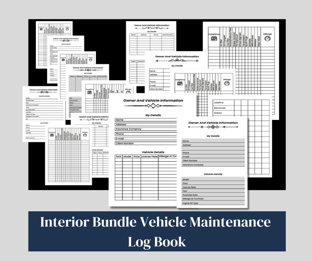 Interior Bundle Vehicle Maintenance Log Book - Etsy
