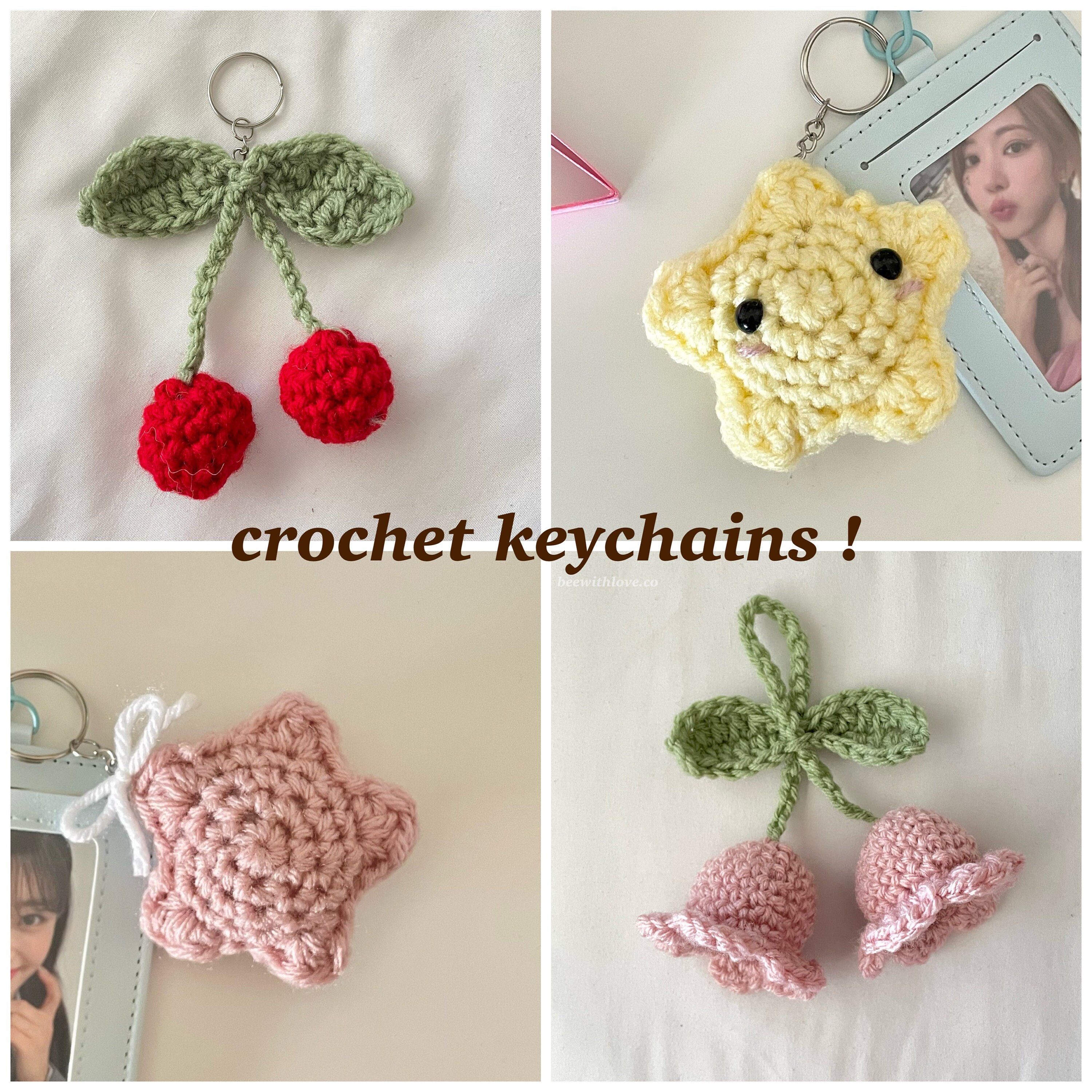 Crochet Keychains | Cherry Keychain Star Keychain Flower
