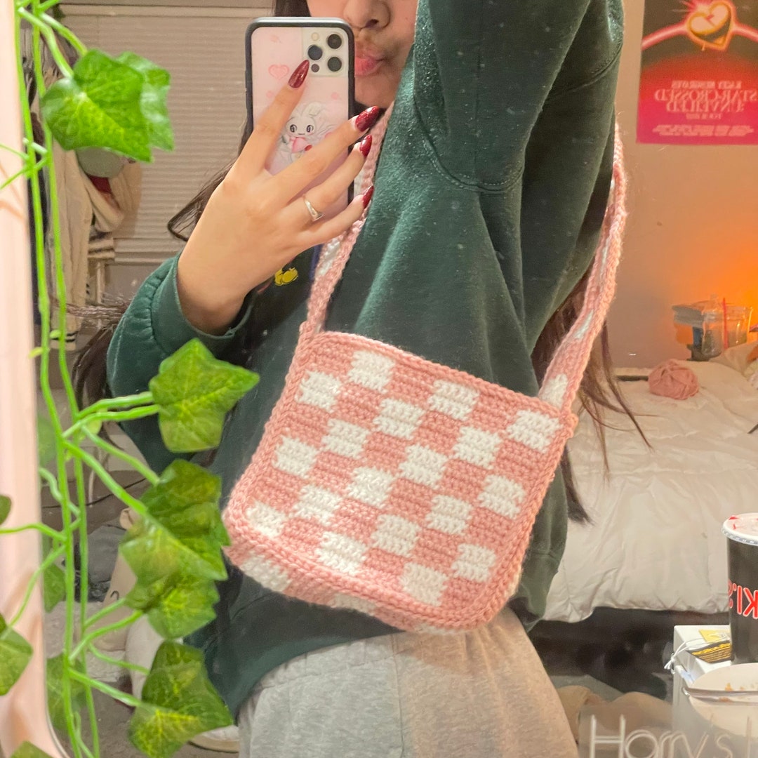 Checkered Crochet Shoulder Bag Etsy