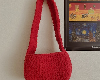 Red crochet bag