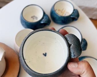 Handmade Whale Mug – Nautical Ceramic Tea Cup Whale Shaped with Blue Hand drawn Heart 300 ml/10,15 oz, Cappuccino mug, best gift for him