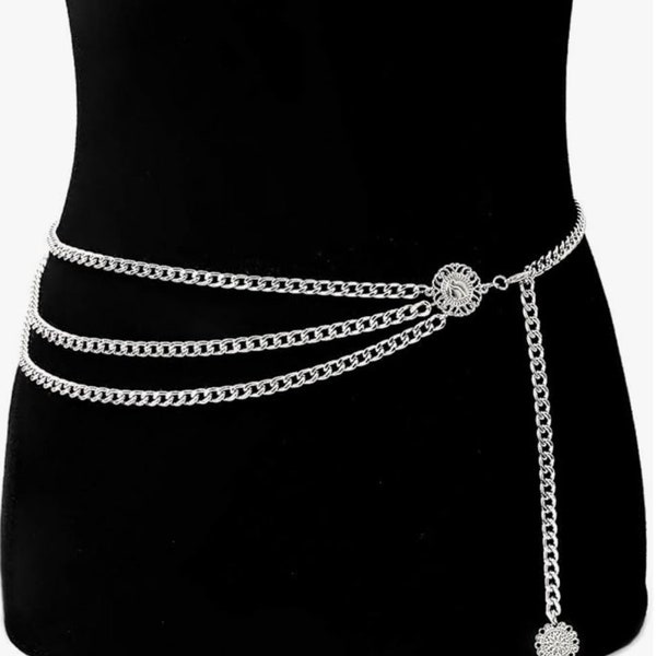 Multilayer Metal Waist Chain Belt for Women