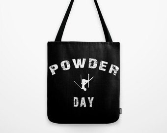 Borsa tote, Powder Day, nero, bianco, vita sugli sci, accessorio invernale, marsupio da sci, borsa invernale, borsa regalo da sci, borsa da sci, giornata sulla neve, sci sulla neve fresca