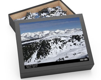 Skifahren in den Alpen Puzzle (120, 252, 500 Teile), personalisierbares Puzzle, Skigeschenke, Winterpuzzle, Urlaubsfamilienpuzzle, Weihnachtsgeschenke