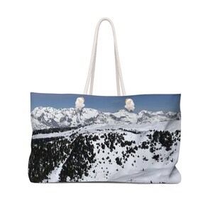 Skiing in the Alps - Weekender Bag, Yoga Bag, Gym Bag, Large Canvas Bag with Rope Handle, Oversized Bag, Fun Birthday Bag, Ski Bag
