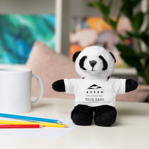 Aspen - Personalized Stuffed Animal with Tee, Custom Toy, Skiing Gifts for Kids, Ski Teddy Bear, Panda, Lion, Bunny, Jaguar, Sheep