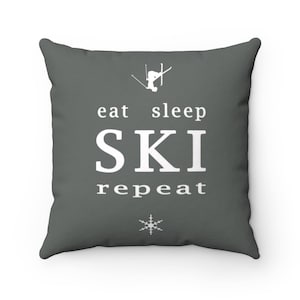 Spun Polyester Square Pillow, Ski Home Decor, Skiing Inspired Throw Pillow, Skiing Gifts