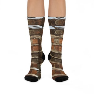 Wooden Vintage Skis - Crew Socks, Ski Socks, Skiing Gifts, Casual Socks, Printed Socks, Activewear, Fun Socks