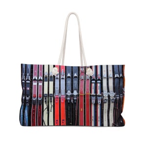 Vintage Skis - Weekender Bag, Yoga Bag, Gym Bag, Large Canvas Bag with Rope Handle, Oversized Bag, Fun Birthday Bag, Ski Bag