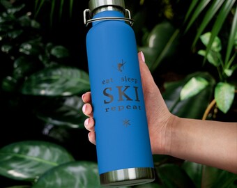 Eat Sleep Ski Vacuum Insulated Bottle, Skiing Bottle, Skier Gifts, Water Bottle, Travel Bottle, Workout Bottle, Camping Gift