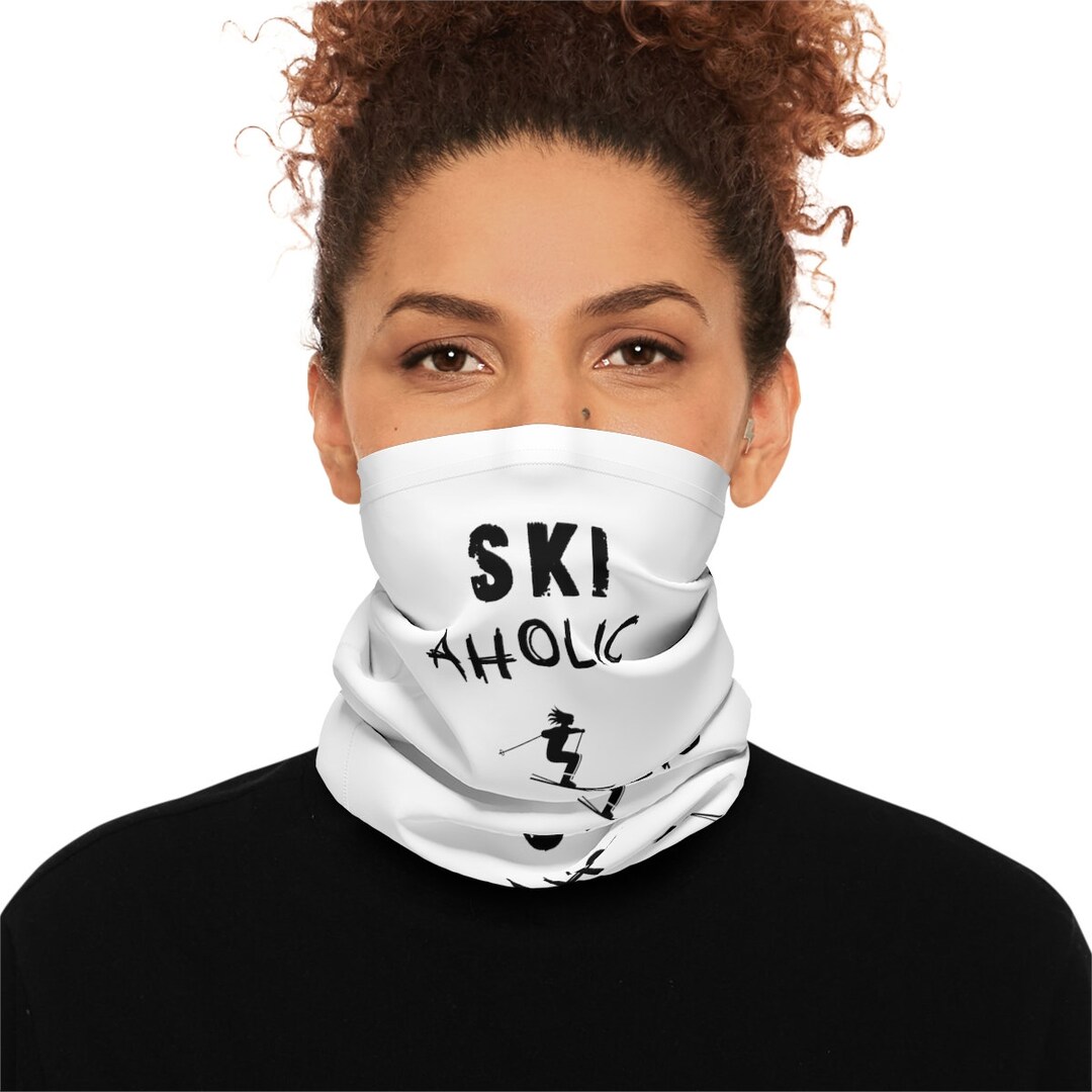 Ski Aholic White Neck Gaiter, Ski Mask, Unisex Skiing Gifts, Couples