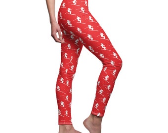 Skiers - Red Leggings, Skiing Inspired Leggings, Skiing g Gift, Workout Pants