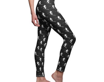 Skiers - Black and White Leggings, Skiing Inspired Leggings, Skiing g Gift, Workout Pants