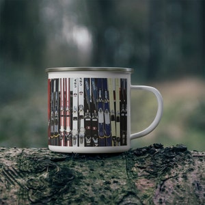 Vintage Skis - Enamel Camping Mug, Apres Ski Mug, Tailgate Party Mug, Ski Lover Gift, Skiing Mug, Metal Mug, Coffee Mug, Outdoor Mug