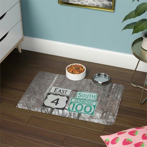 Vermont Road Signs - Pet Food Mat (12x18), Personalized Pet Mat, Pat Placemat, Dog Mat, Cat Placemat, Pet Gifts