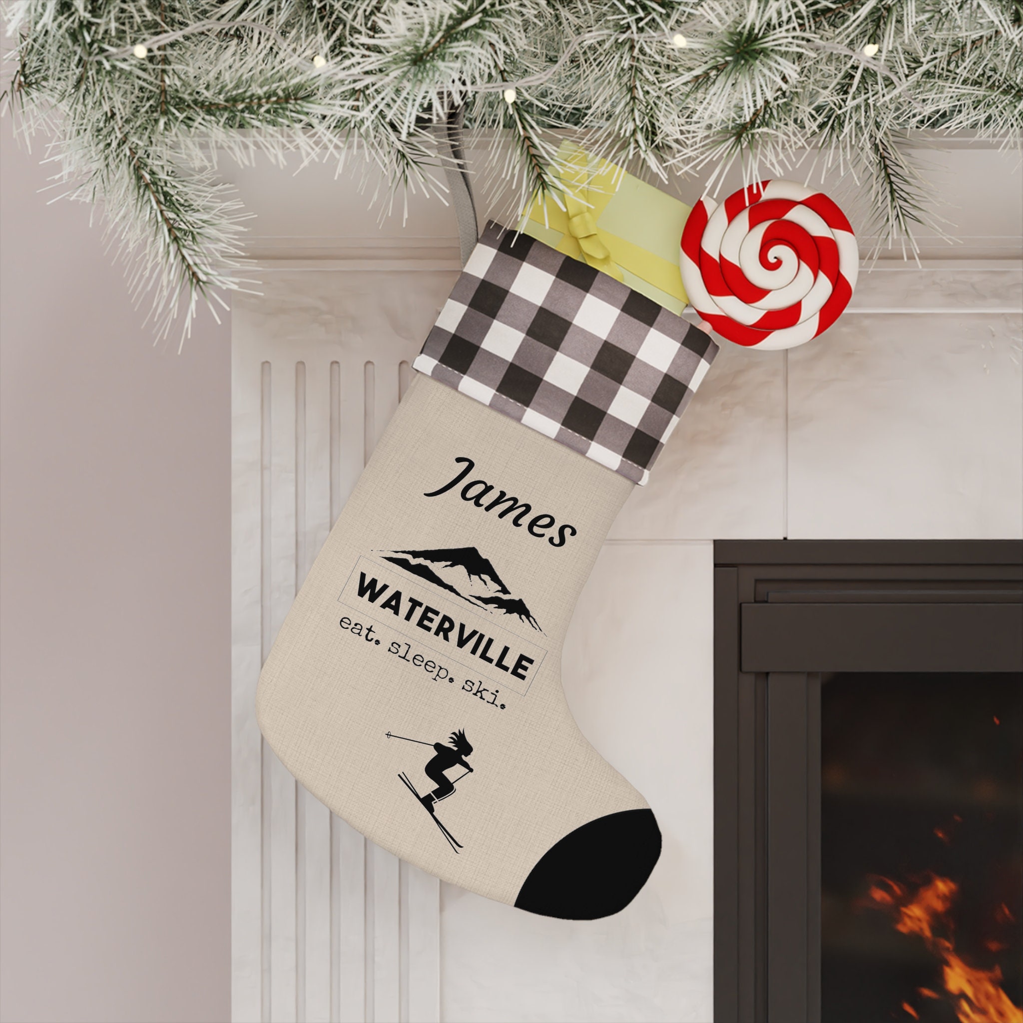 Waterville - Christmas Stocking, Skier Christmas Stocking