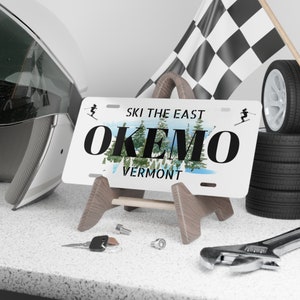 OKEMO - Vanity Plate, Skiing Car Accessories, Custom License Plate, Skiing Gifts, Ski Sign, Ski Bum Gift