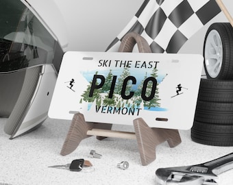 Placa de vanidad de Pico Mountain, regalo de esquí de Vermont, decoración personalizada para coche, matrícula personalizada, recuerdo de Vermont, accesorios para coche
