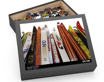 Vintage-Ski-Puzzle (120, 252, 500 Teile), personalisierbares Puzzle, Ski-Geschenke, Winter-Puzzle, Urlaubs-Familien-Puzzle, Weihnachtsgeschenke