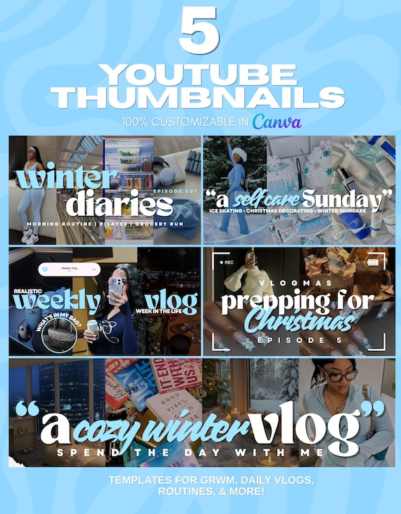 Vlogmas YouTube Thumbnail Templates: Canva Editable, GRWM Vlog (Digital Download)