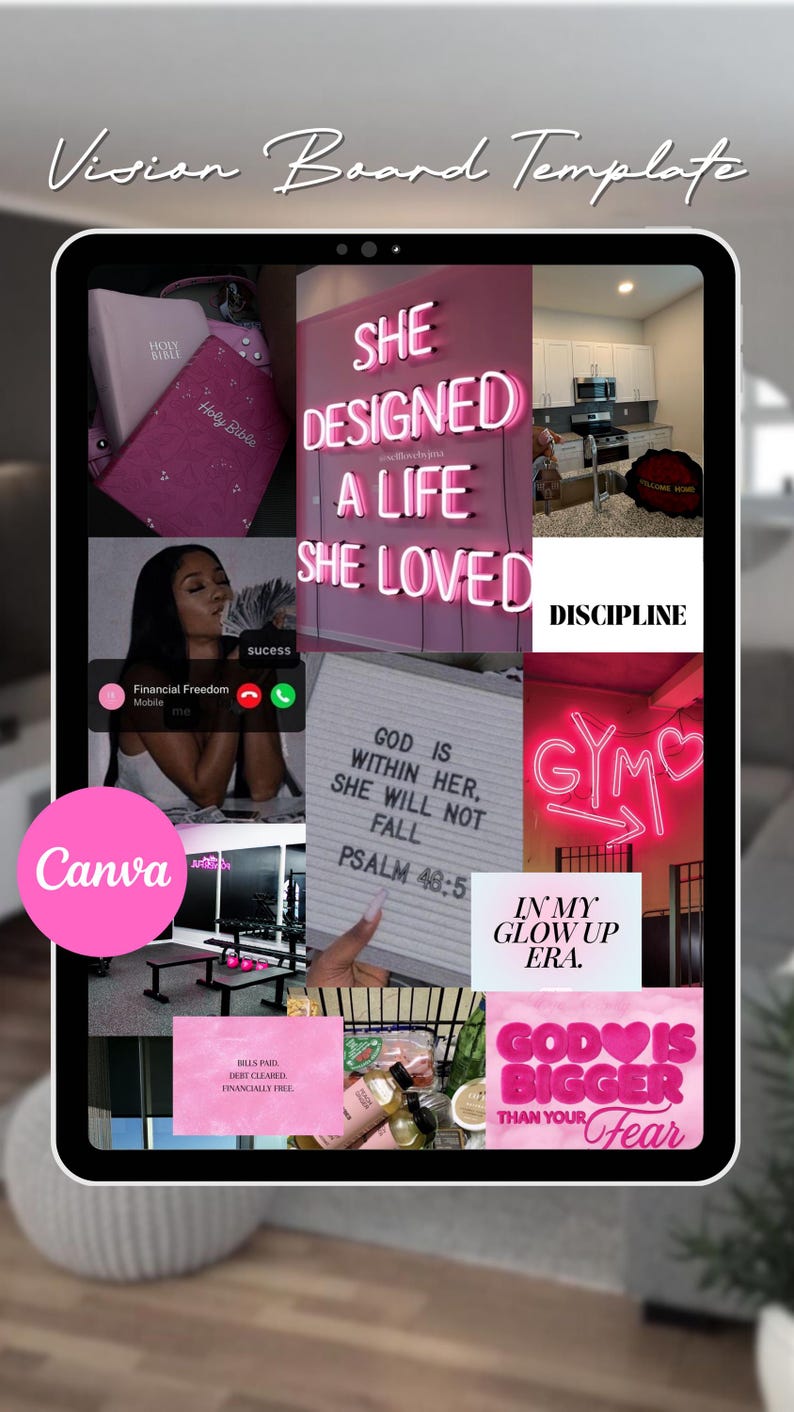 2026 Vision Board Template Canva Digital Vision Board Party Kit