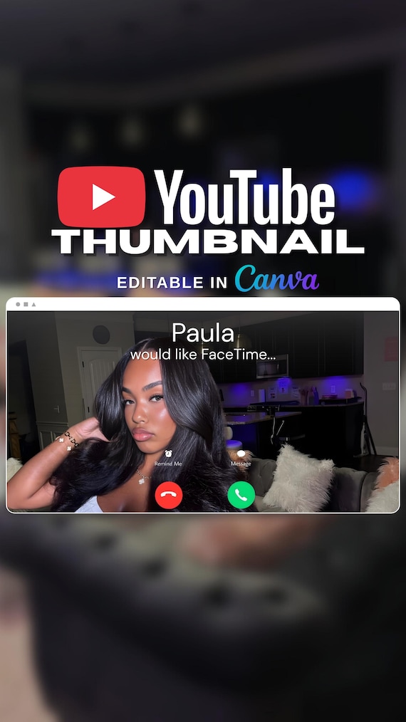 YouTube Thumbnail Editable in Canva | FaceTime Call Thumbnail Template | Beauty & Vlog YouTube Cover | Influencer Aesthetic Thumbnail