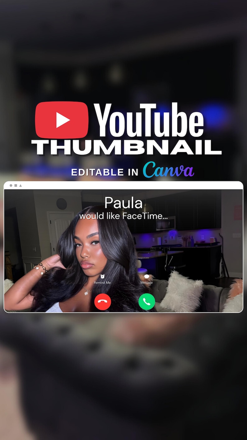 May include: YouTube thumbnail graphic with a red play button logo and the text "YouTube Thumbnail." The image includes a screenshot of a video call with the name "Paula" and the words "would like FaceTime..." in a white frame.