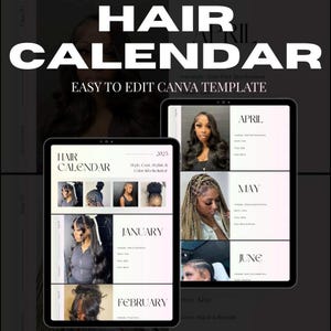 Calendario de cabello 2025 Plantilla de tablero de estado de ánimo de peinados virales 2025 Tablero de visión digital 2025 Tablero de visión Canva 2025 Tablero de visión imprimible de Año Nuevo