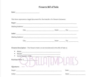 Firearm Bill of Sale Digital Download