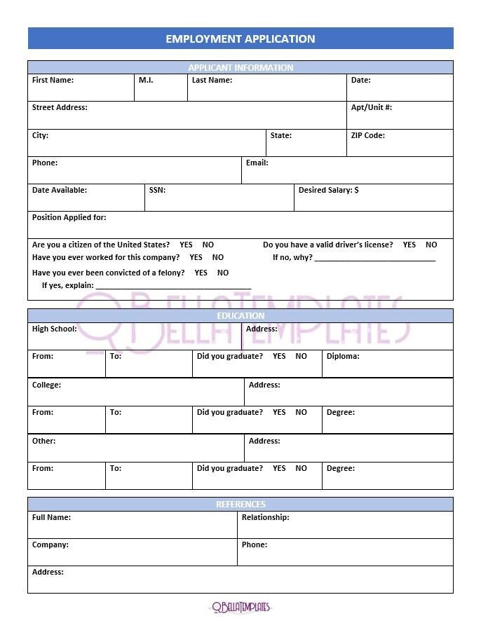 Basic Employment Application Download - Etsy