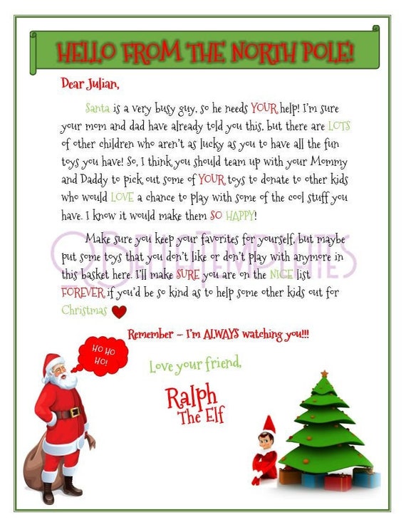 Elf On The Shelf Toy Donation Letter Digital Download Etsy