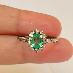 Emerald Ring- Sterling Silver Ring-Genuine Emerald Engagement Ring-Twisted Vine Promise Ring-May Birthstone-Oval Cut Ring-Gift For Valentine