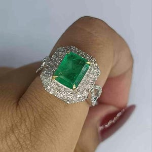 Octagon Emerald Ring: sterlingzilveren trouwring, effenen diamantaccenten