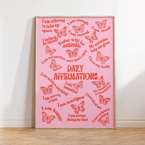 Daily Affirmations Wall Print Pink Preppy Wall Art Positive Affirmations Poster Preppy Room Decor Daily Reminder Wall Art Dorm Decor