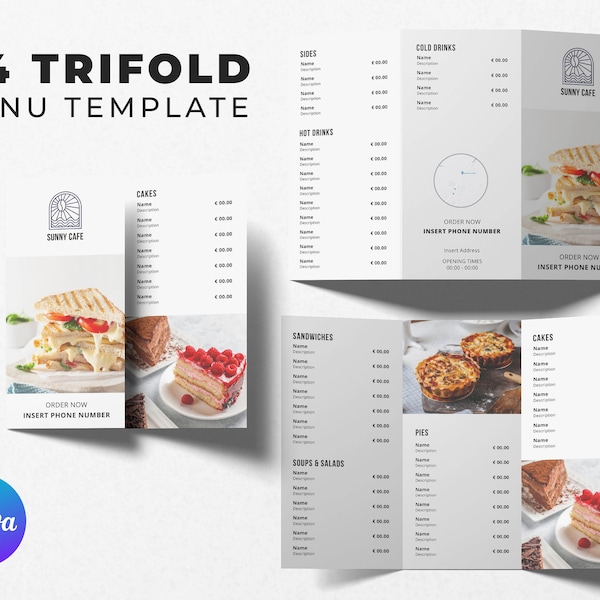 COFFEE SHOP Menu Template | Canva A4 Trifold Brochure | DIY Editable | Take out Take away Restaurant Price list