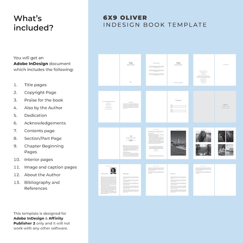 OLIVER Indesign Book Template | 6x9 Interior Pages| KDP | Novel | Self ...