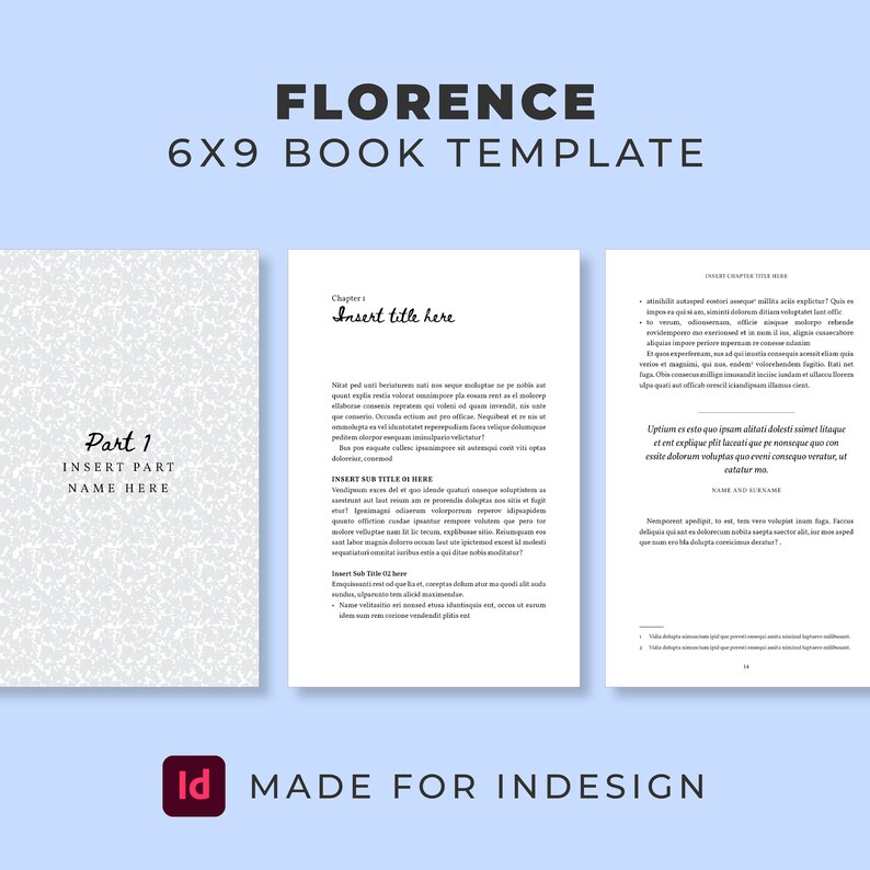 Indesign Chapter Design Template FLORENCE Indesign Book Template | 6x9 Interior Pages| KDP | Novel ...