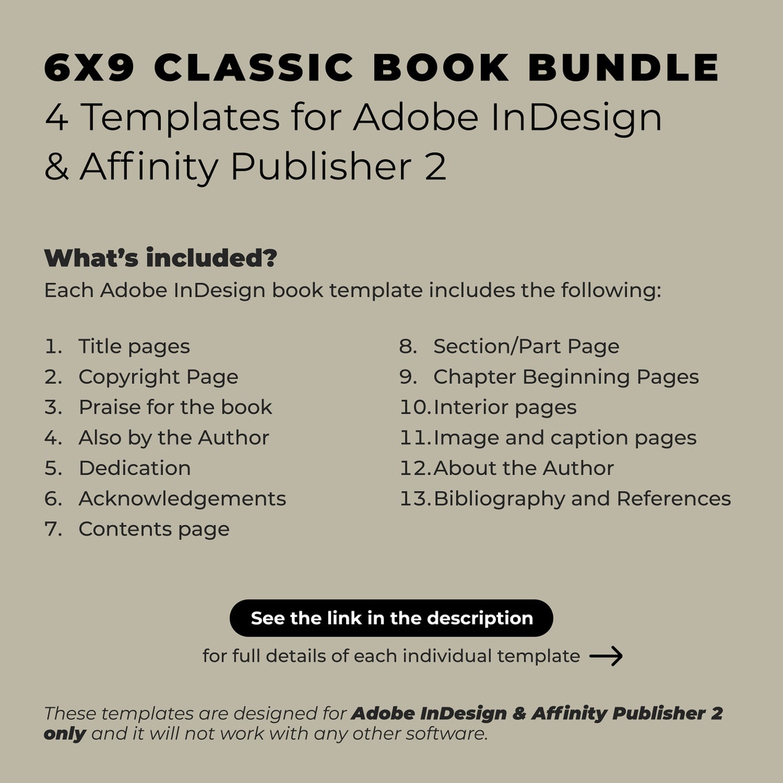 CLASSIC BUNDLE Indesign Book Template | Affinity Publisher | 6x9 ...
