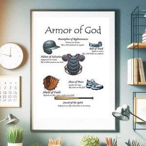Sztuka ścienna Armor of God, inspiracja baseballowa - chrześcijańskie dekoracje ścienne, wydruk z inspiracją dla dzieci, sztuka ścienna inspirowana sportem, wydruk z baseballem