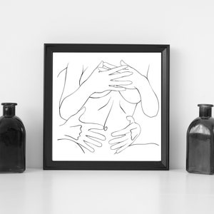 Erotic Nude Couple Drawing | Minimalist Line Art Print | Passionate