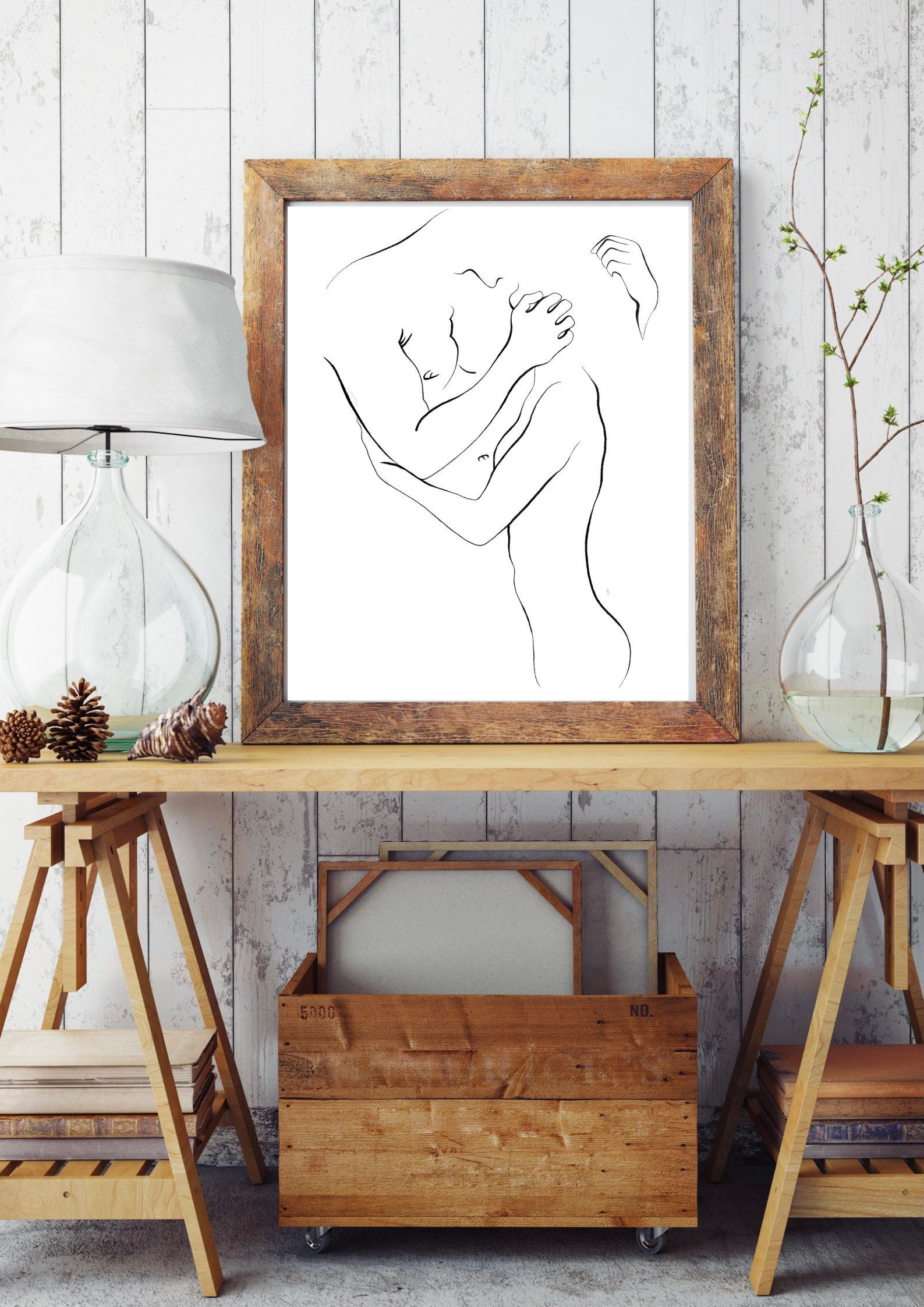 Romantic Nude Couple Line Art | Minimalist Erotic Drawing | Sensual ...
