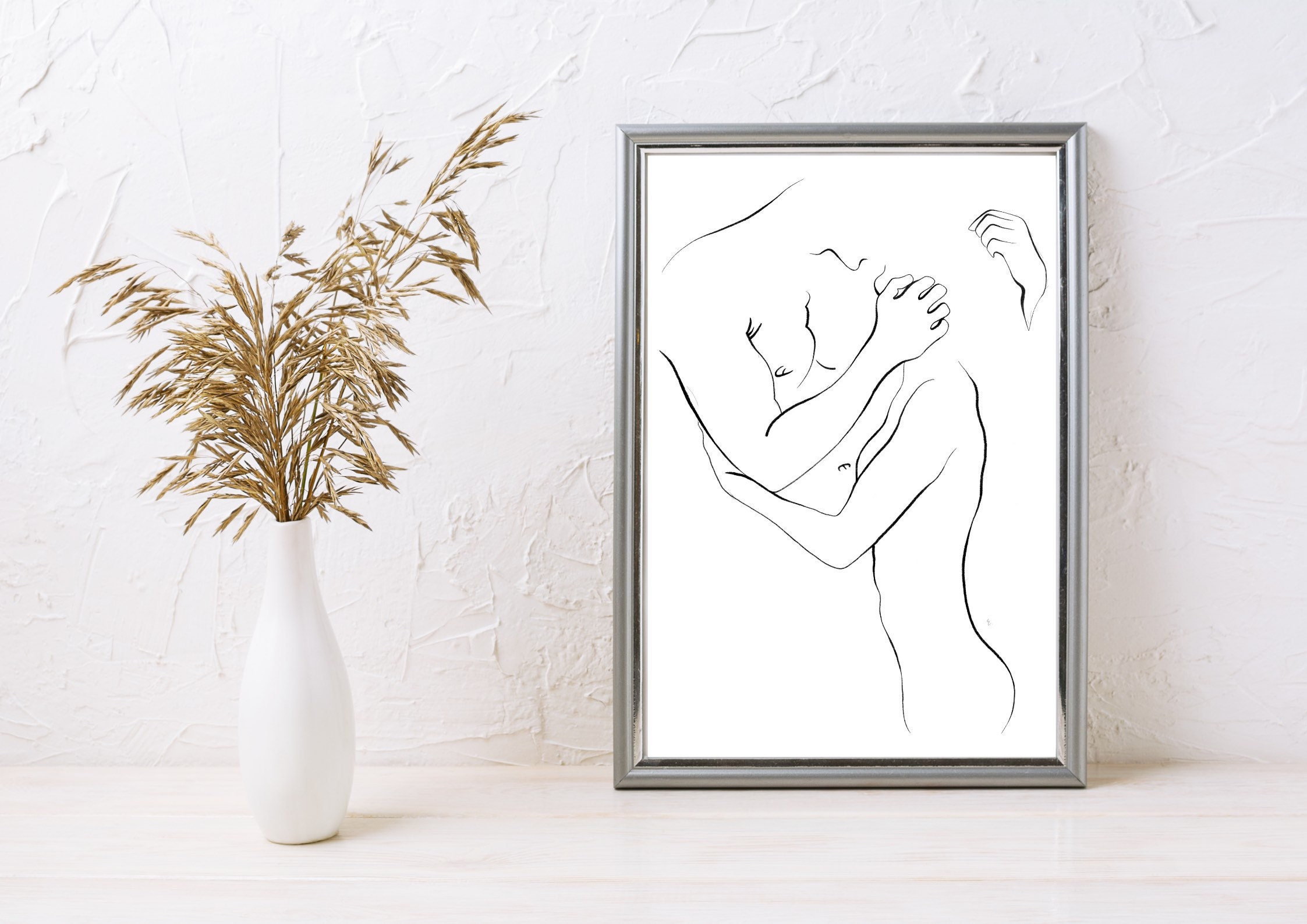 Romantic Nude Couple Line Art | Minimalist Erotic Drawing | Sensual ...