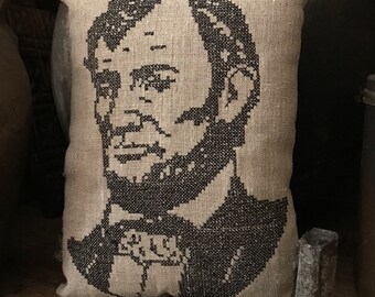 Kreuzstich Kissen Abe Lincoln Primitive Handgemacht