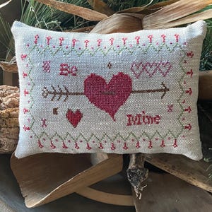 Be Mine Valentine Pillow Cross Stitch Needlepoint Primitive Pillow Tuck