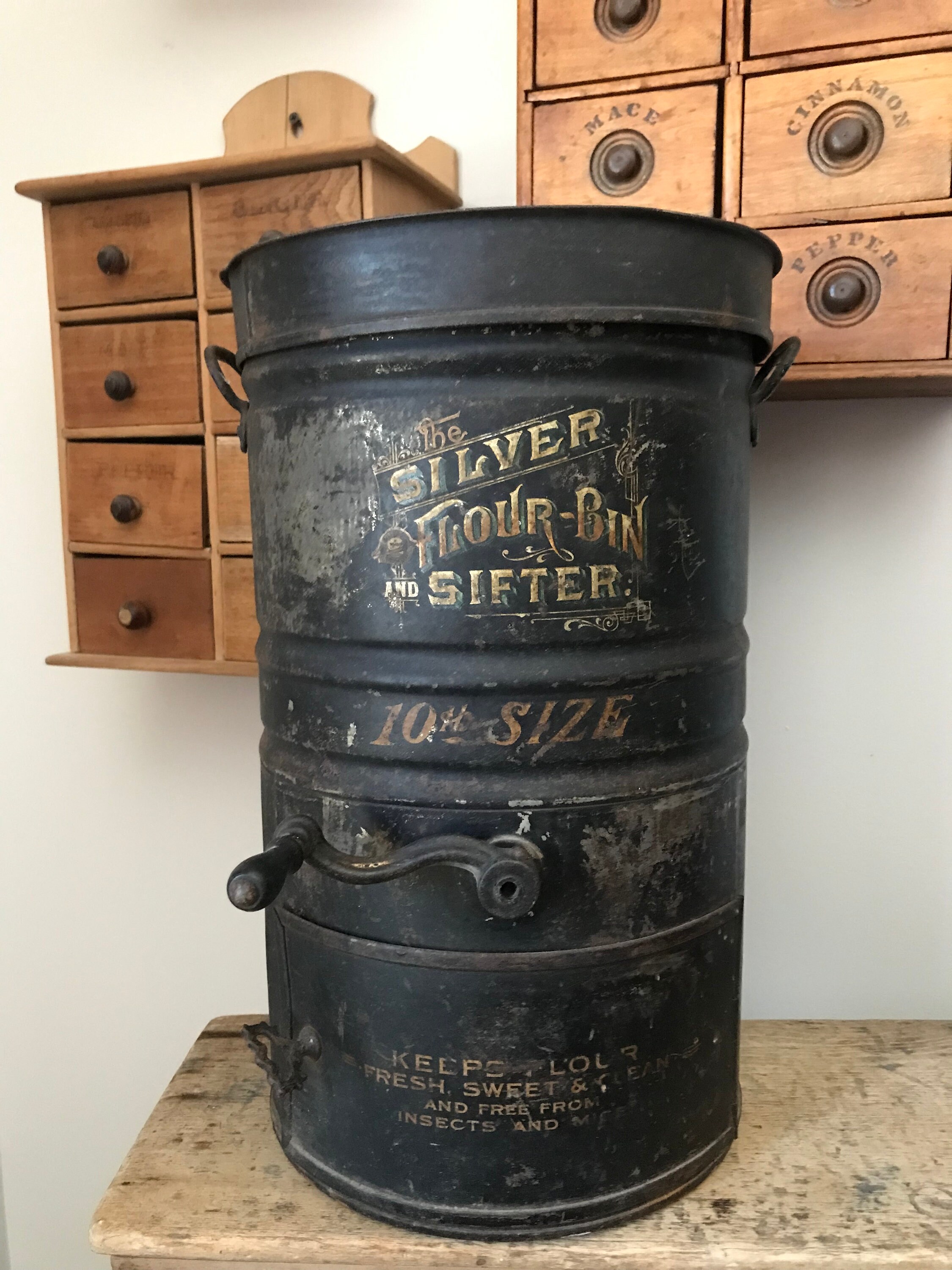 Antique Silver Flour Bin and Sifter 10 Pound Rare Find