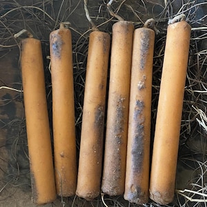 Chamber Candles Long Candle Stick Muted Orange Grubby Primitive Hand Poured 6"