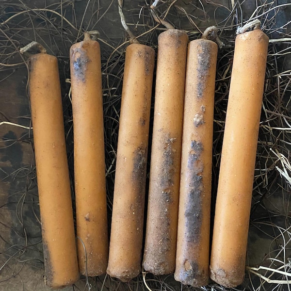 Chamber Candles Long Candle Stick Muted Orange Grubby Primitive Hand Poured 6"