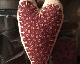 Primitive Red Calico Heart